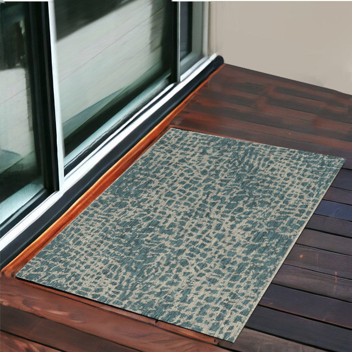 3' X 4' Teal Blue Abstract Indoor Outdoor Area Rug