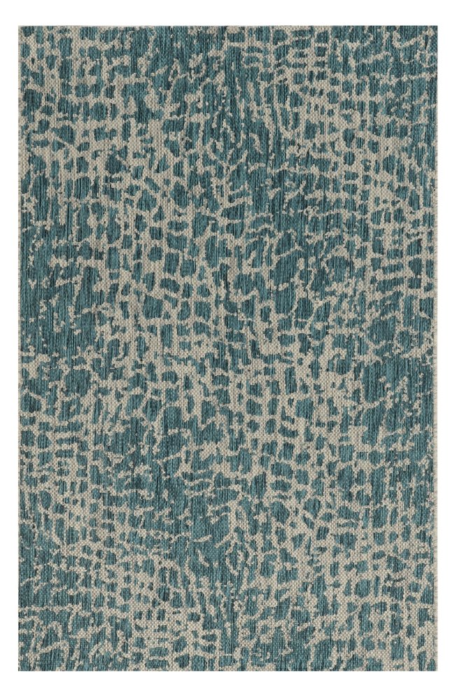 8' Teal Blue Abstract Indoor Outdoor Area Rug