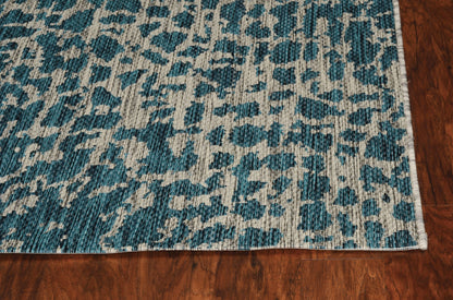 8' Teal Blue Abstract Indoor Outdoor Area Rug