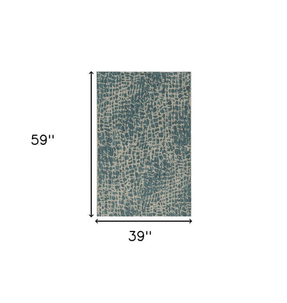 5' X 8' Teal Blue Abstract Indoor Outdoor Area Rug