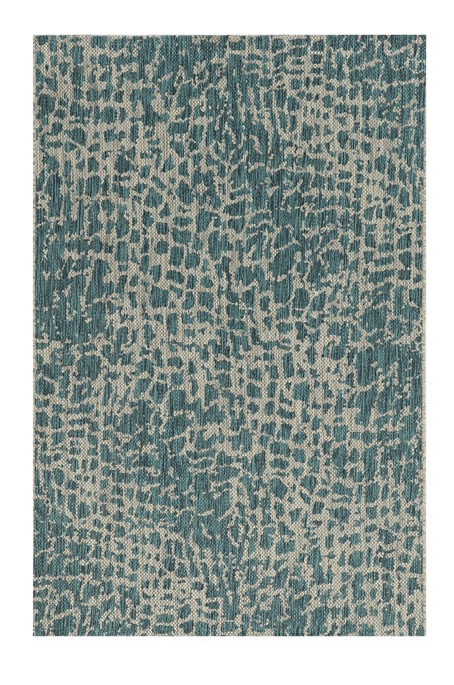 8' Teal Blue Abstract Indoor Outdoor Area Rug