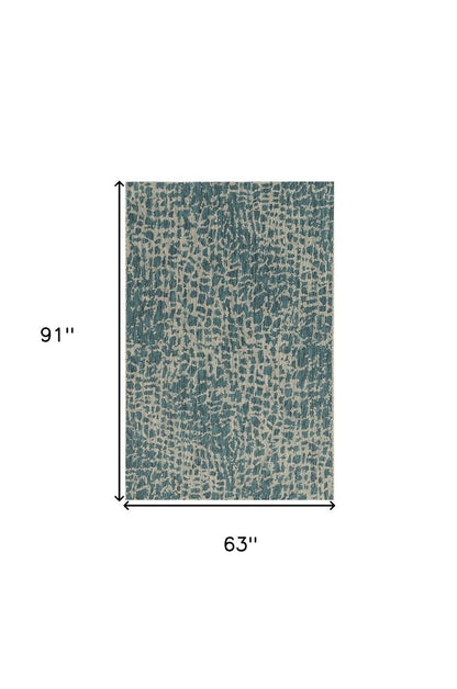 8' Teal Blue Abstract Indoor Outdoor Area Rug