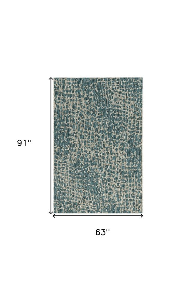 8' Teal Blue Abstract Indoor Outdoor Area Rug