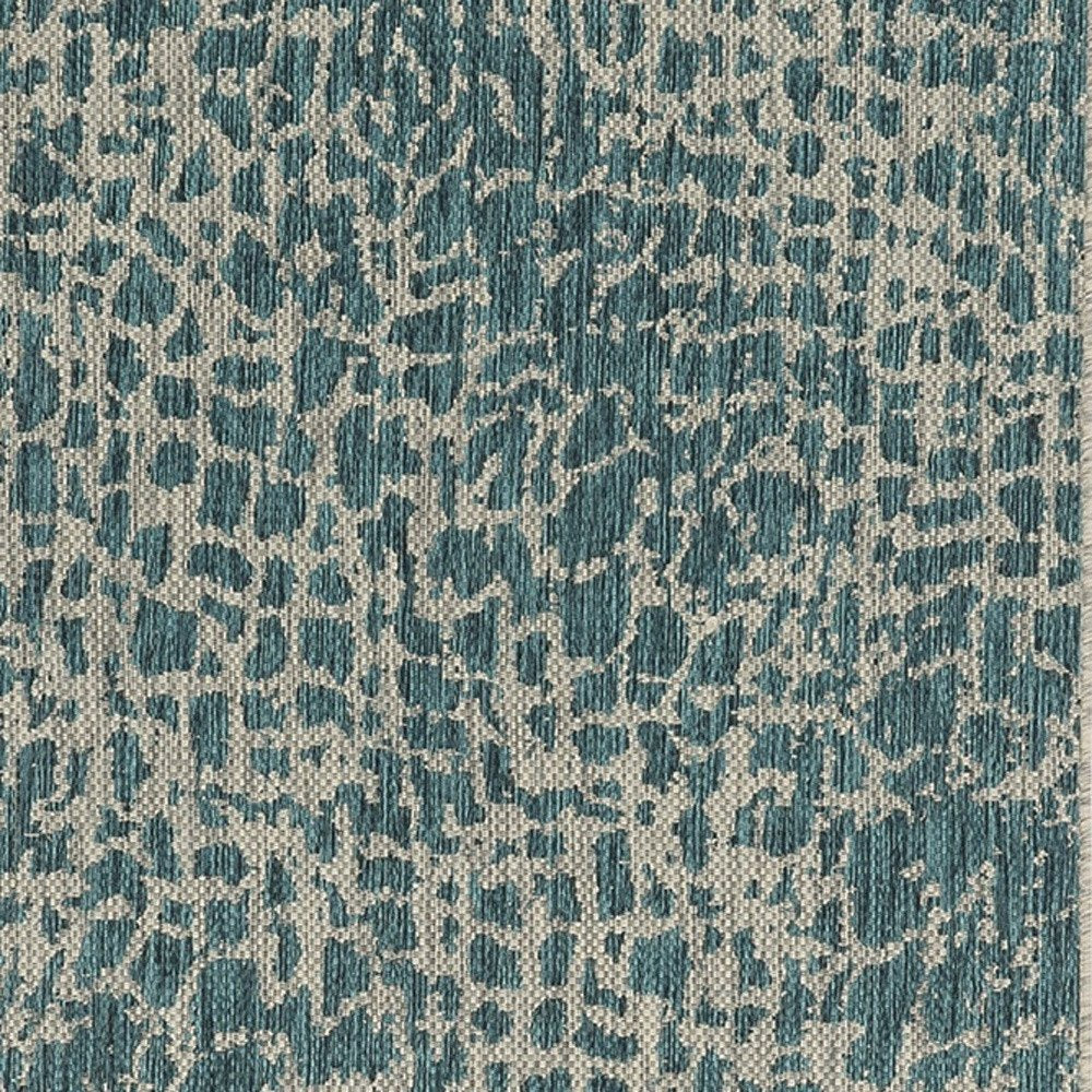 8' Teal Blue Abstract Indoor Outdoor Area Rug