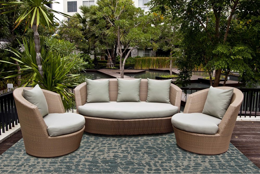 8' Teal Blue Abstract Indoor Outdoor Area Rug