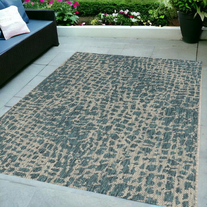 8' Round Teal Blue Abstract Indoor Outdoor Area Rug