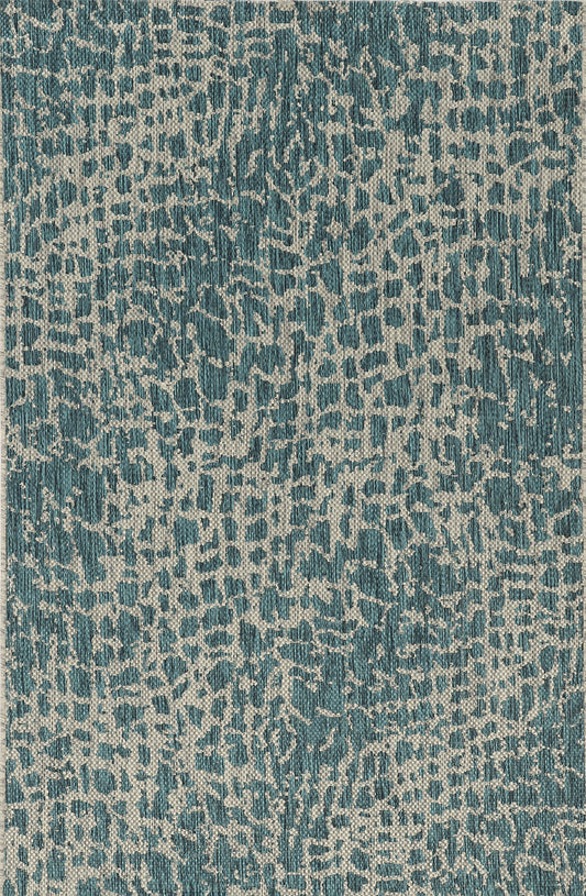 3' X 5' Teal Blue Abstract Indoor Outdoor Area Rug