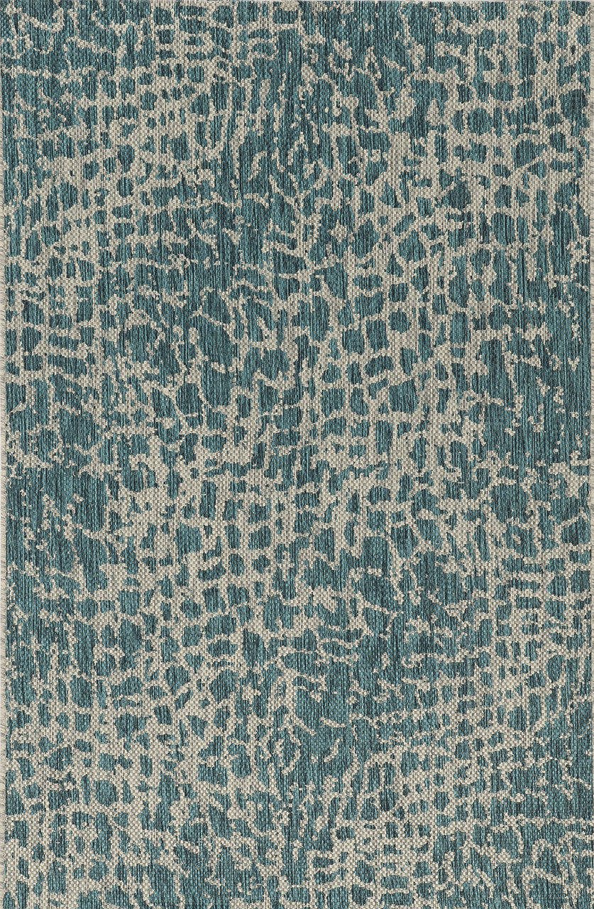 5' X 8'  Teal Animal Print Outdoor Area Rug