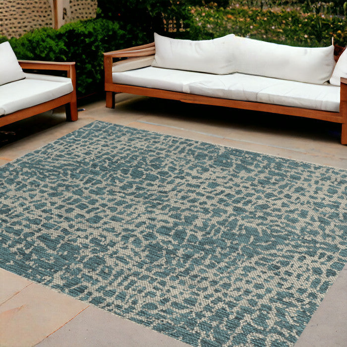 5' X 8'  Teal Animal Print Outdoor Area Rug