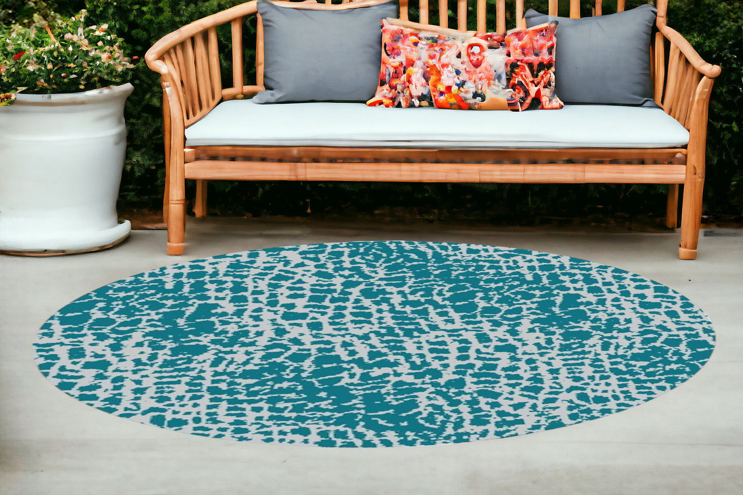 5' X 8'  Teal Animal Print Outdoor Area Rug