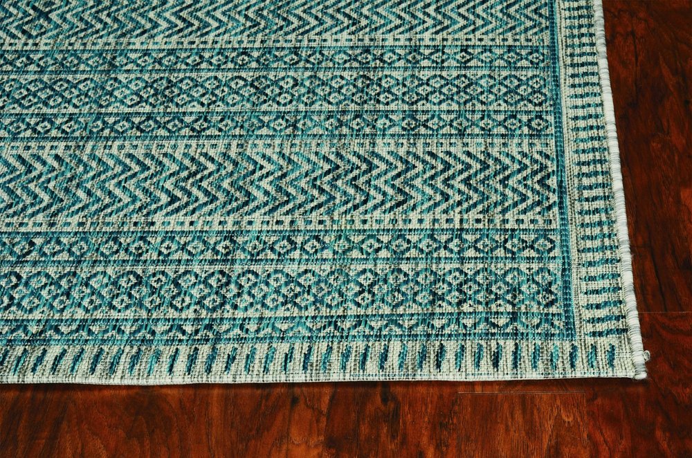 3' X 4' Teal And Beige Geometric Area Rug