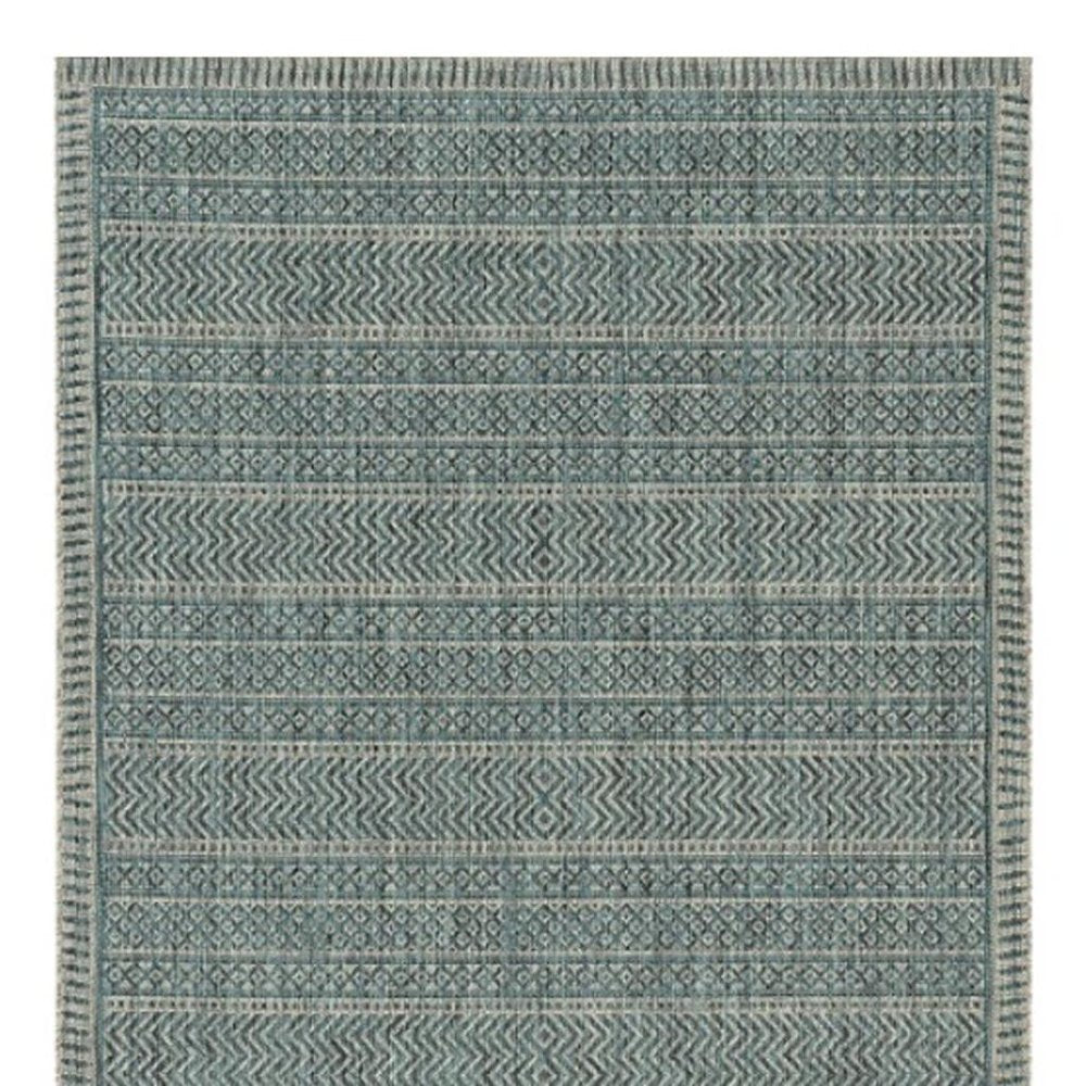 3' X 4' Teal And Beige Geometric Area Rug
