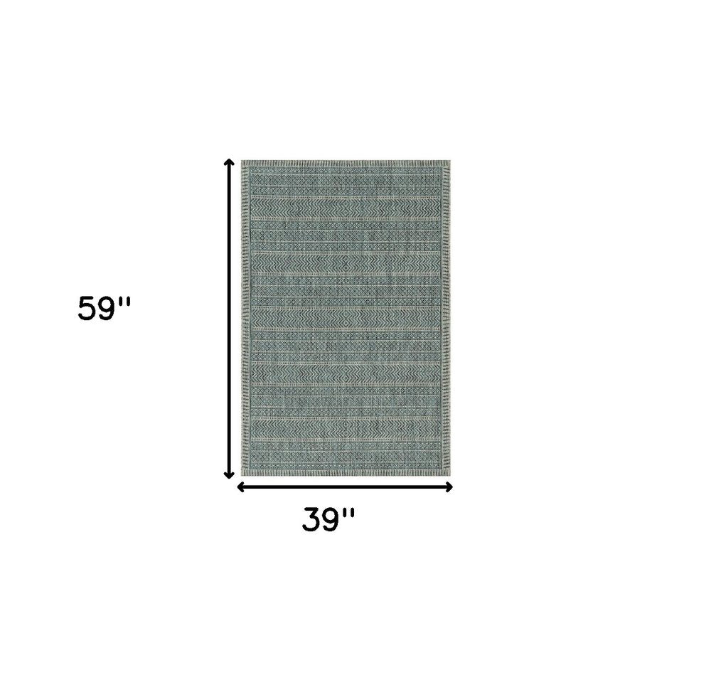 8' Teal Blue Southwestern Indoor Outdoor Area Rug