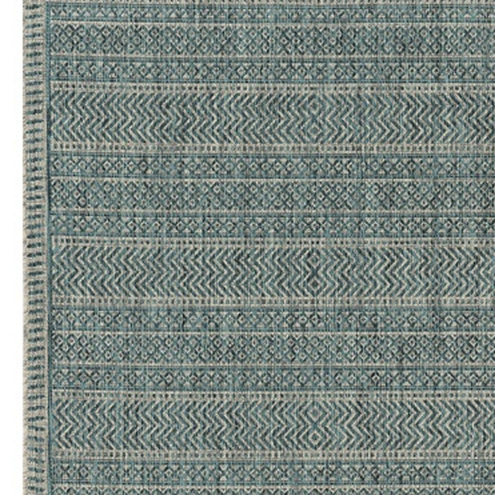 3' X 5' Teal Blue Geometric Indoor Outdoor Area Rug