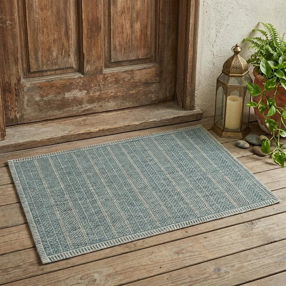 3' X 5' Teal Blue Geometric Indoor Outdoor Area Rug