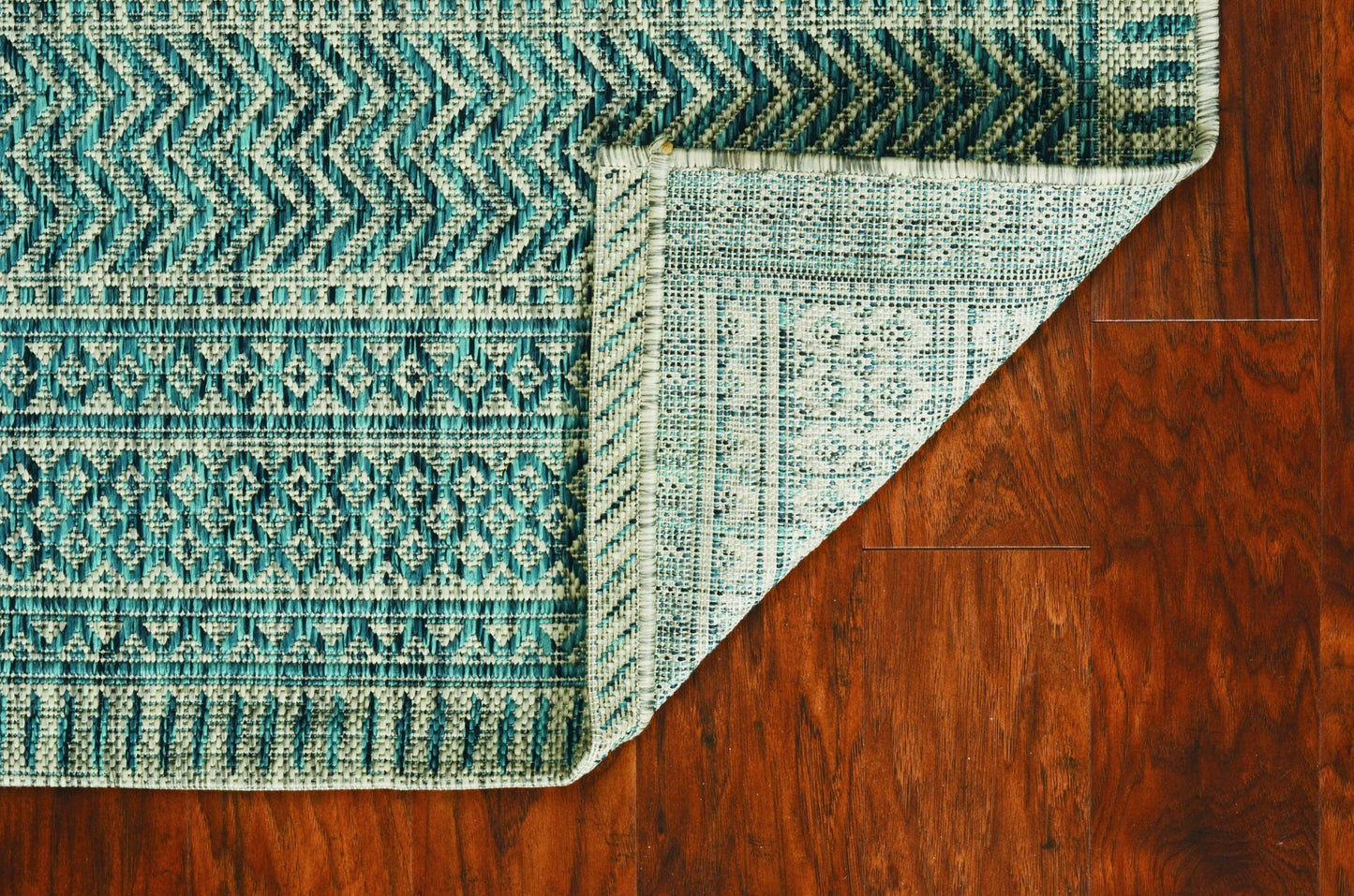 3' X 5' Teal Blue Geometric Indoor Outdoor Area Rug