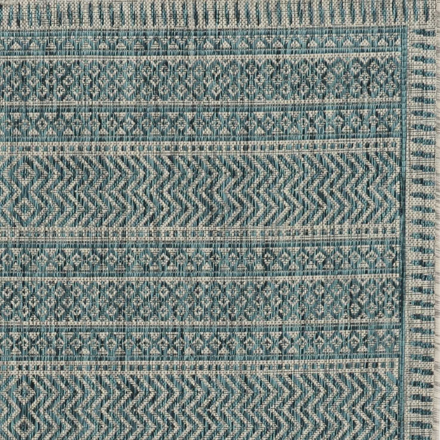 3' X 5' Teal Blue Geometric Indoor Outdoor Area Rug