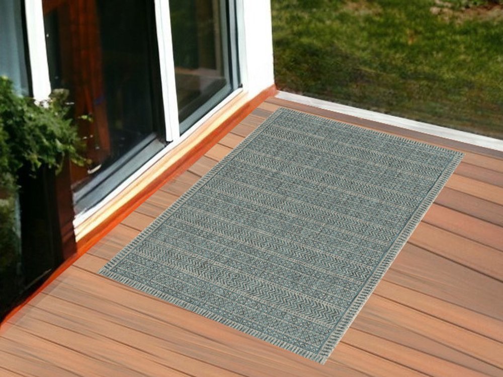 8' Teal Blue Southwestern Indoor Outdoor Area Rug
