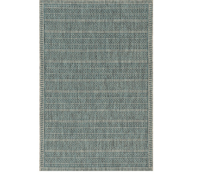 3' X 5' Teal Blue Geometric Indoor Outdoor Area Rug