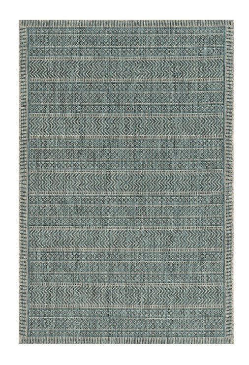 3' X 5' Teal Blue Geometric Indoor Outdoor Area Rug