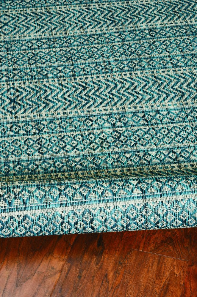 8' Teal Blue Southwestern Indoor Outdoor Area Rug