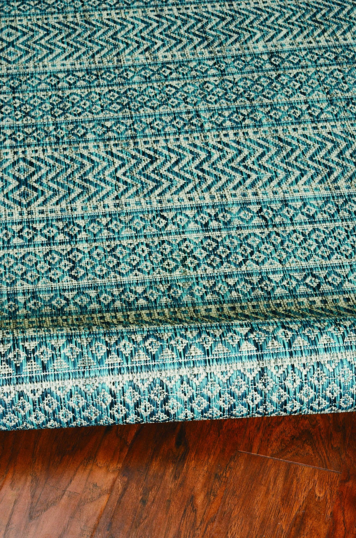 3' X 5' Teal Blue Geometric Indoor Outdoor Area Rug