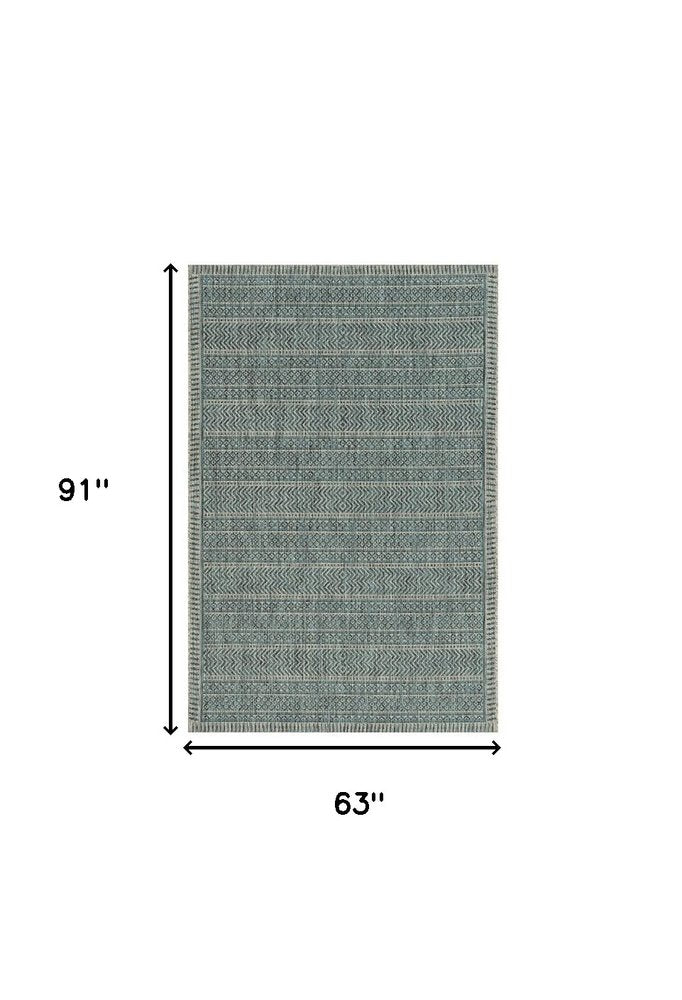 8' Teal Blue Southwestern Indoor Outdoor Area Rug