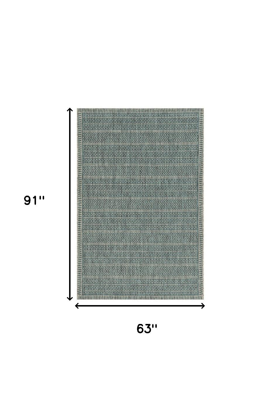 3' X 5' Teal Blue Geometric Indoor Outdoor Area Rug