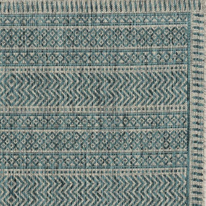 8' Teal Blue Southwestern Indoor Outdoor Area Rug