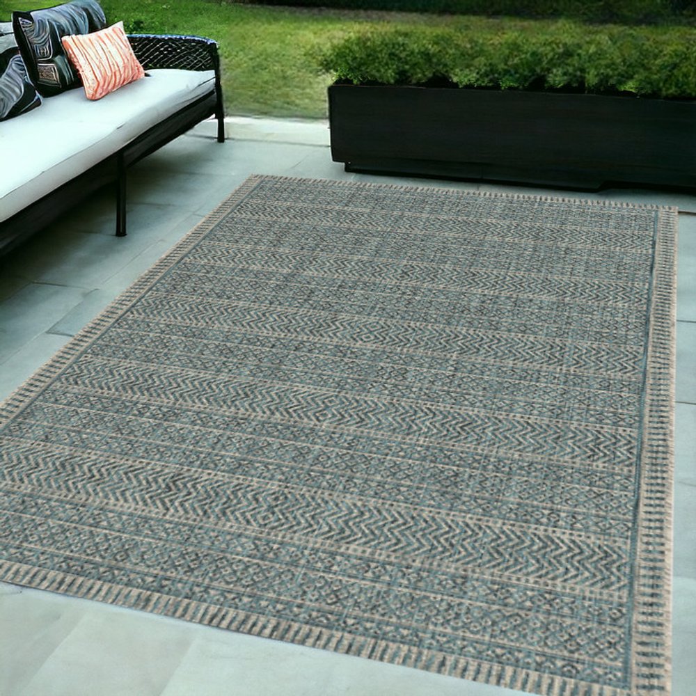 8' Teal Blue Southwestern Indoor Outdoor Area Rug