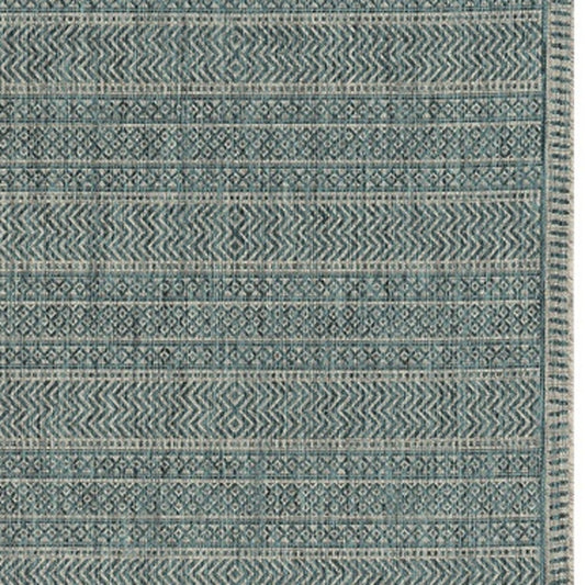 5' X 8' Teal Blue Southwestern Indoor Outdoor Area Rug