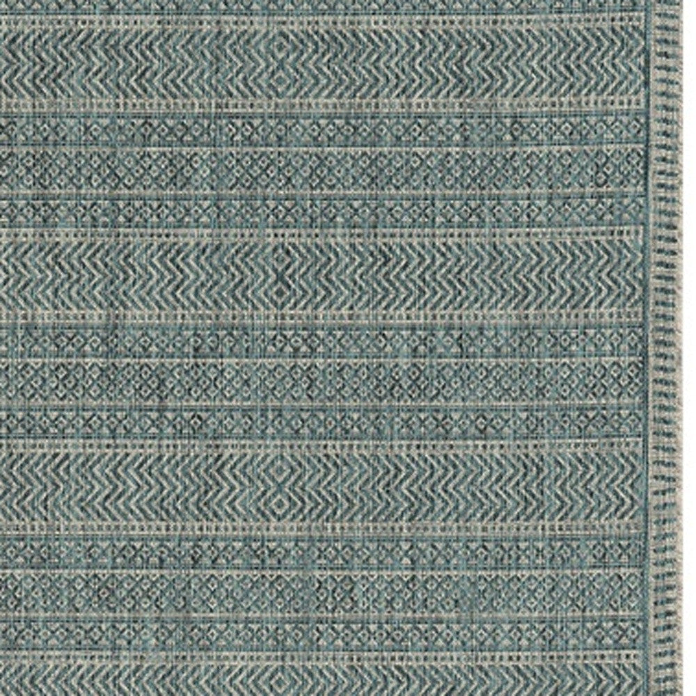 3' X 5' Teal Blue Geometric Indoor Outdoor Area Rug