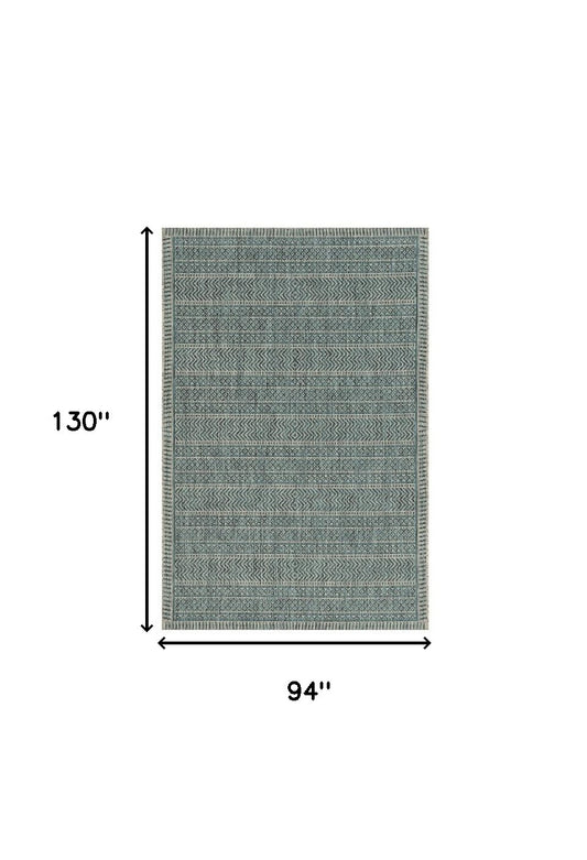 8' X 11' Teal Geometric Patterns Indoor Area Rug