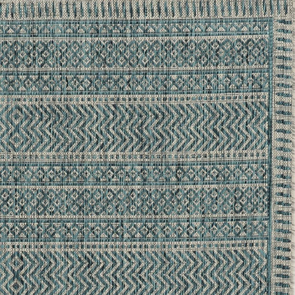 8' Teal Blue Southwestern Indoor Outdoor Area Rug