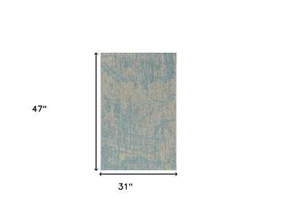 3' X 4' Green And Denim Blue Abstract Area Rug