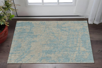 3' X 4' Green And Denim Blue Abstract Area Rug
