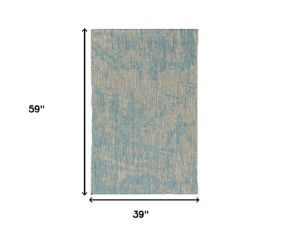 5' X 8' Teal Blue Abstract Indoor Outdoor Area Rug