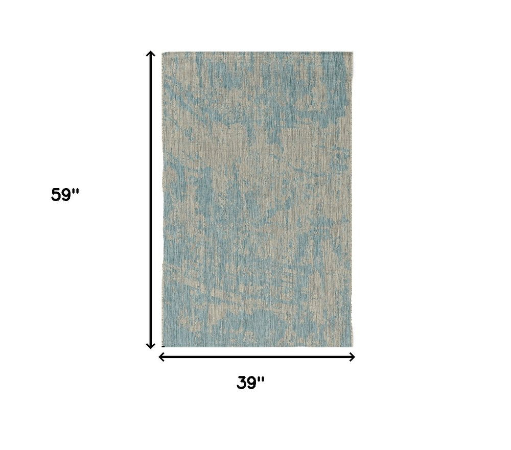 8' X 11' Teal Blue Abstract Indoor Outdoor Area Rug