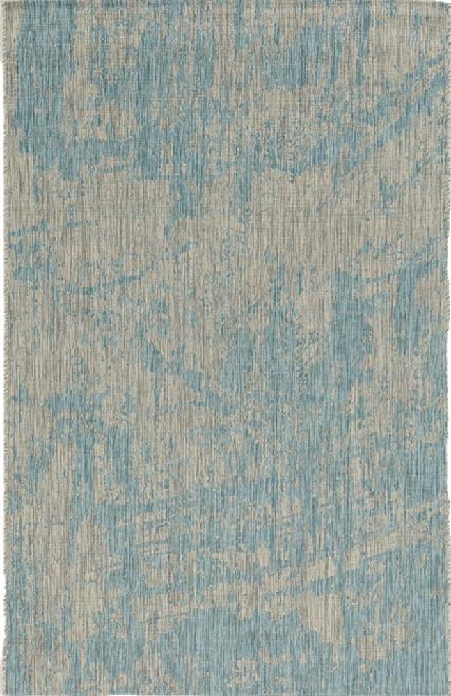 3' X 5' Teal Blue Abstract Indoor Outdoor Area Rug