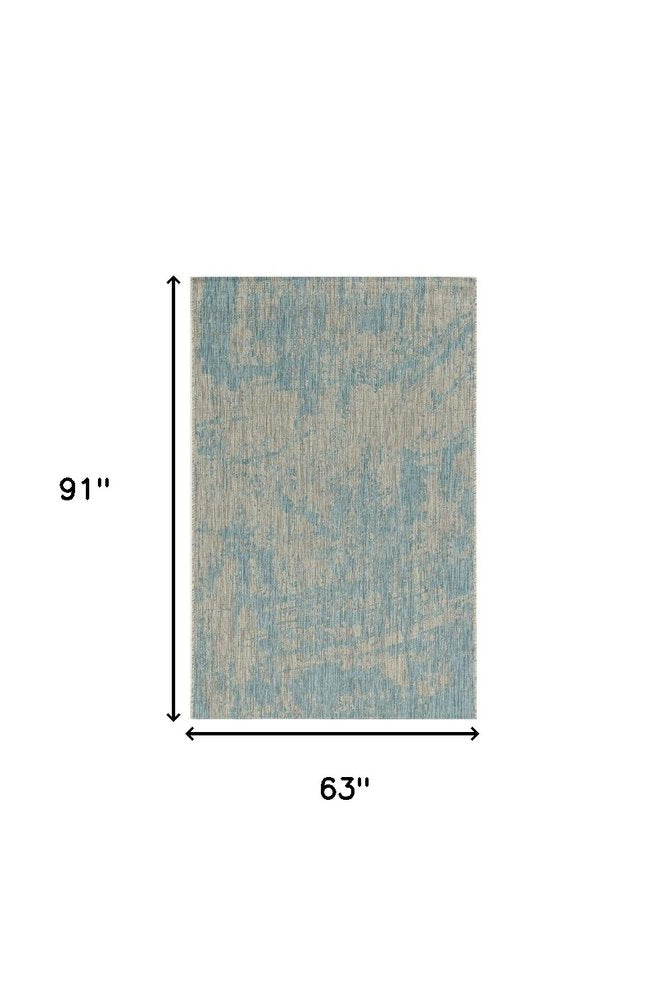 5' X 8' Teal Blue Abstract Indoor Outdoor Area Rug