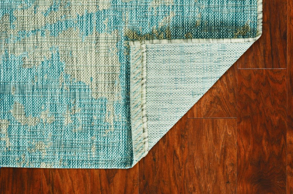 8' X 11' Teal Blue Abstract Indoor Outdoor Area Rug