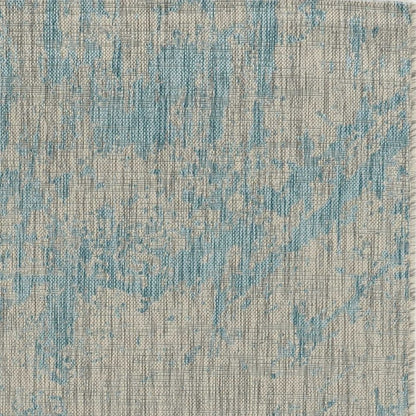 8' X 11' Teal Blue Abstract Indoor Outdoor Area Rug
