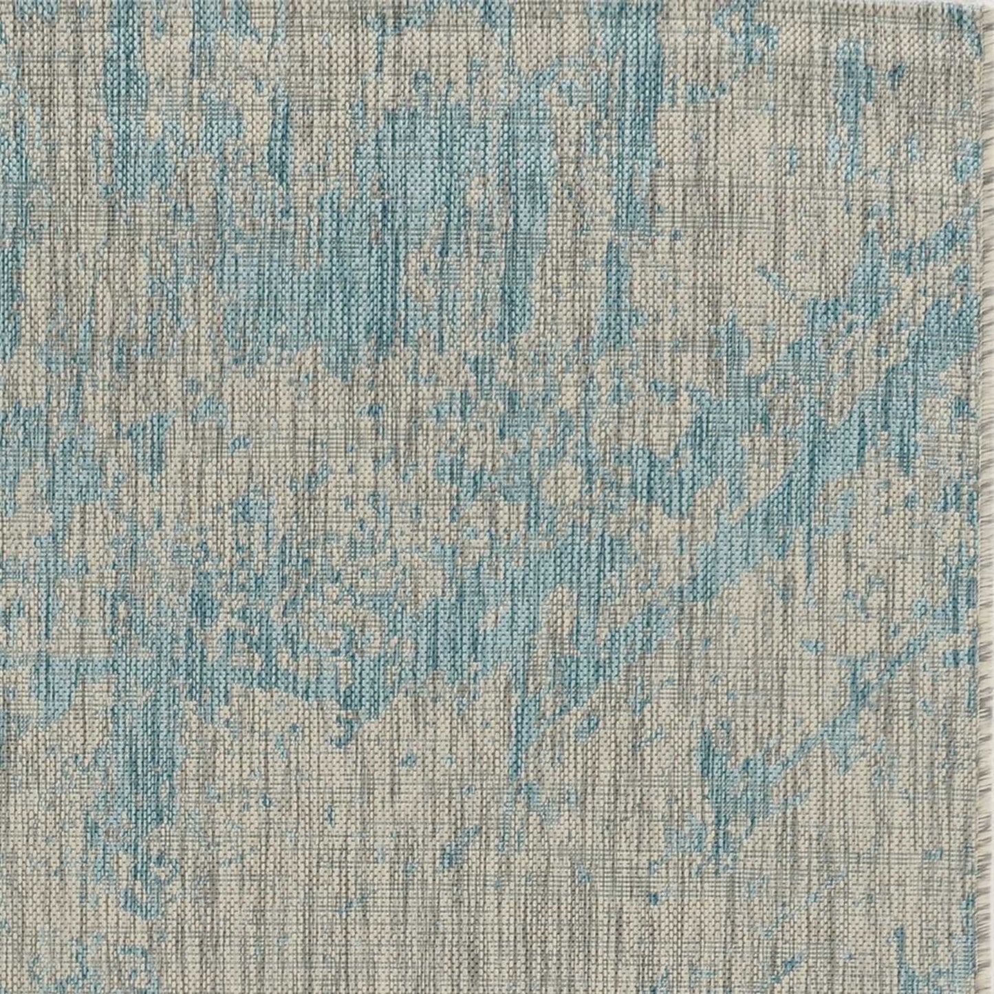 3' X 5' Teal Blue Abstract Indoor Outdoor Area Rug