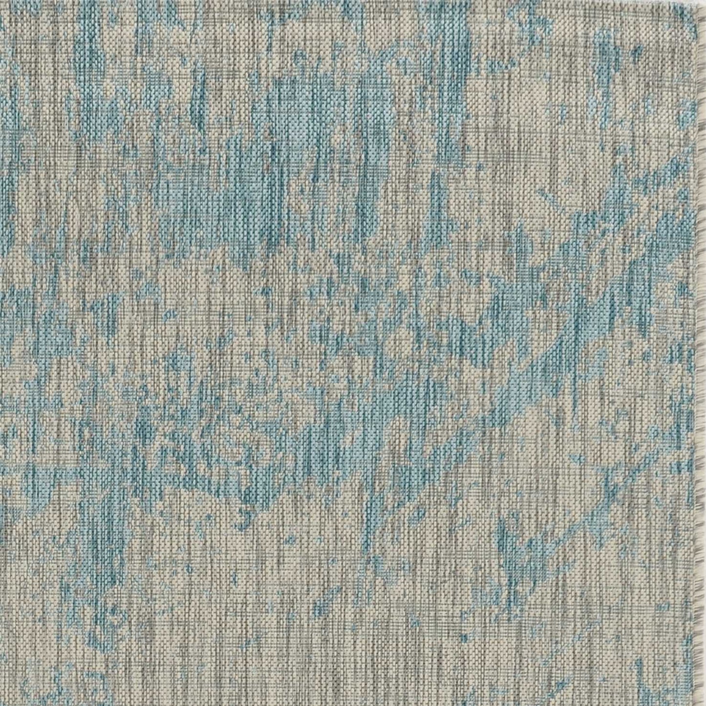 8' X 11' Teal Blue Abstract Indoor Outdoor Area Rug
