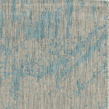 8' X 11' Teal Blue Abstract Indoor Outdoor Area Rug