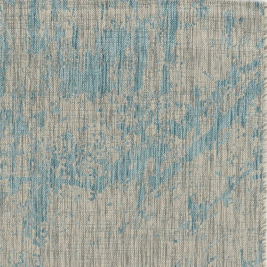8' X 11' Teal Blue Abstract Indoor Outdoor Area Rug