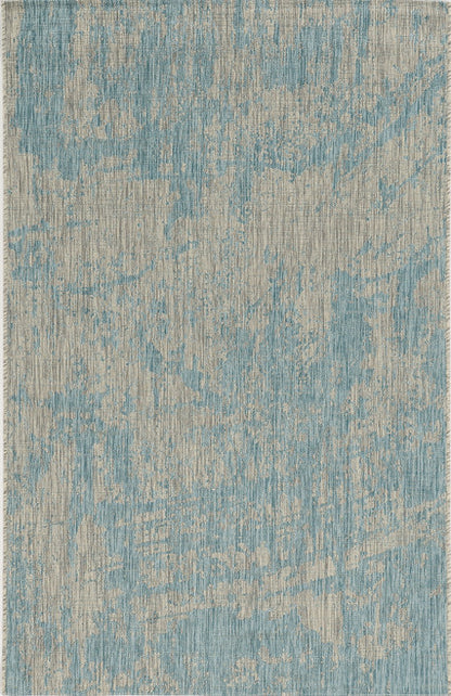 8' X 11' Teal Blue Abstract Indoor Outdoor Area Rug