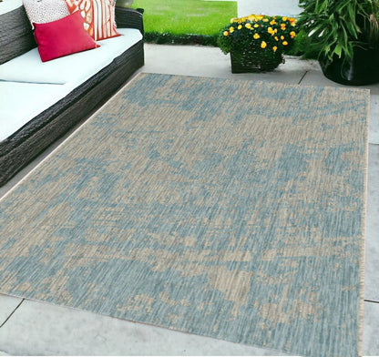 8' X 11' Teal Blue Abstract Indoor Outdoor Area Rug