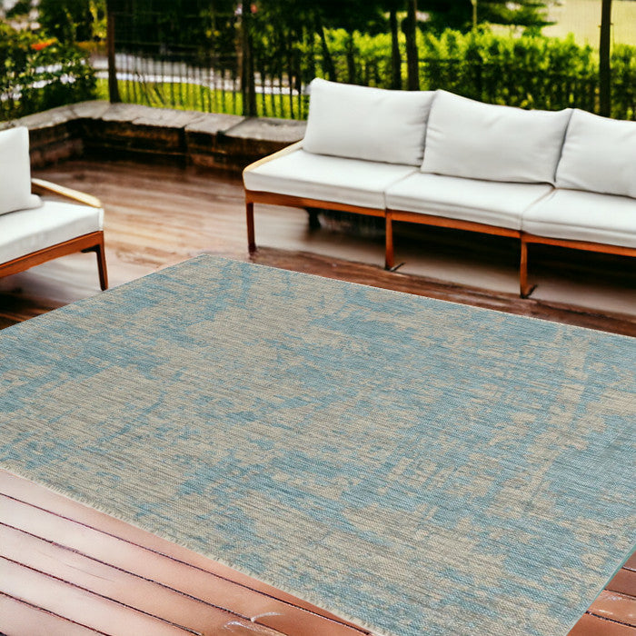 3' X 5' Teal Blue Abstract Indoor Outdoor Area Rug