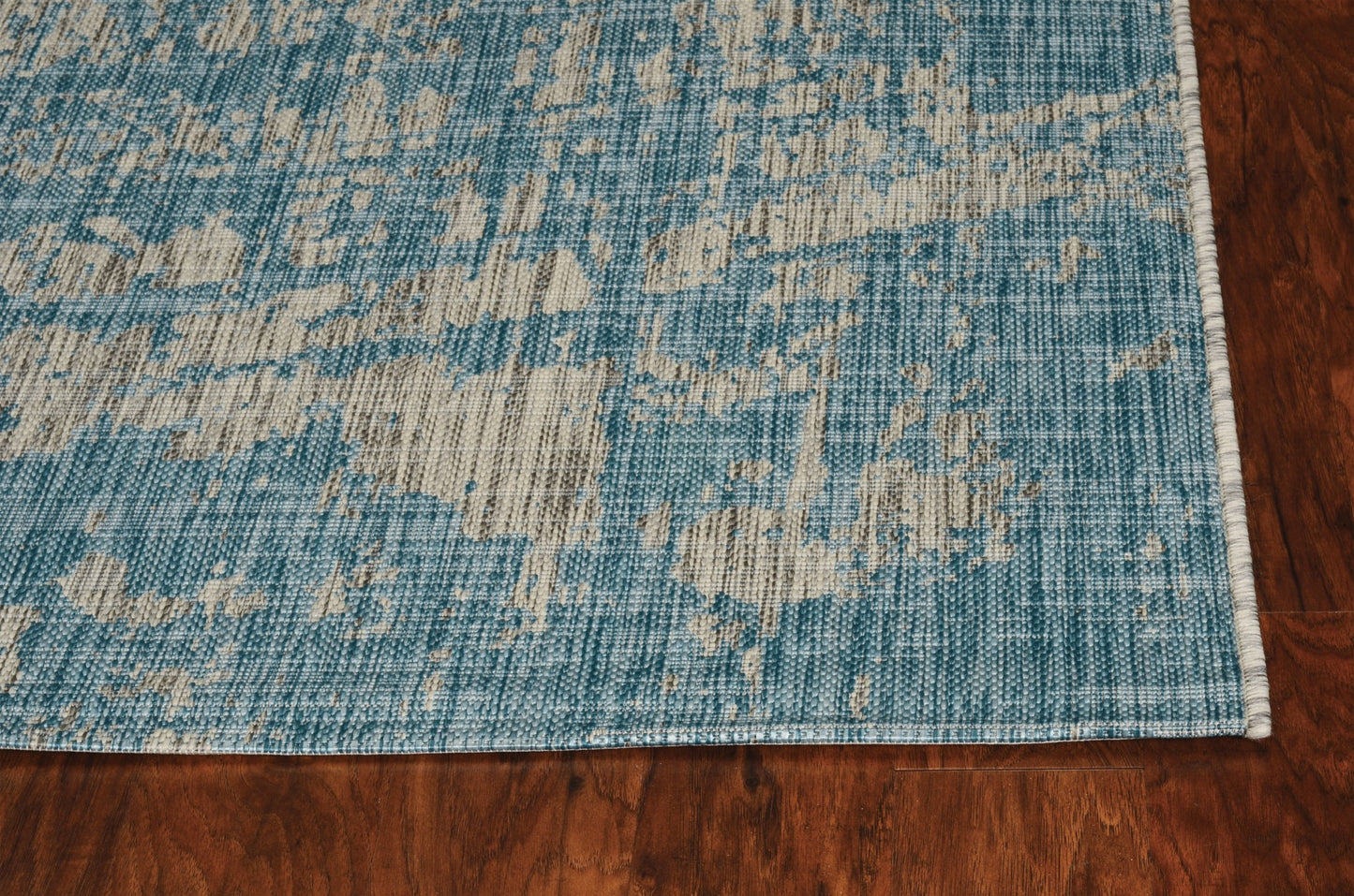 8' X 11' Teal Machine Woven Abstract Strokes Indoor Outdoor Area Rug